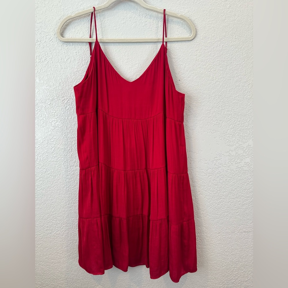Red tiered summer strap dress - Medium